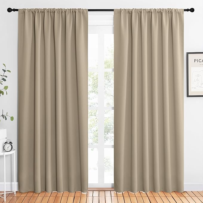 NICETOWN 2 Panels Blackout Curtains, Rod Pocket Thermal Insulated Drapes 84 inches Long, Easy-Care Modern Home Decoration Sunshades for Guest Room, Living Room, Office, 62 x 84 Inch, Soft Taupe by NICETOWN