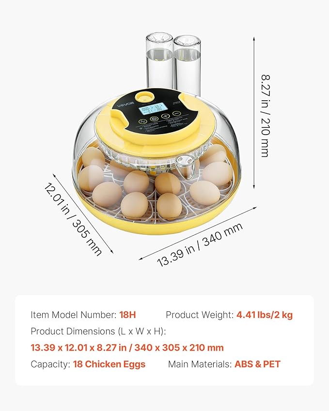 VEVOR 18 Egg Incubator, Automatic Egg Turner with LED Candler, Temperature & Humidity Control, 360° View Clear Window, Auto Water Refill, Poultry Eggs Incubators for Hatching Chicks Ducks Goose Quail - Image 7