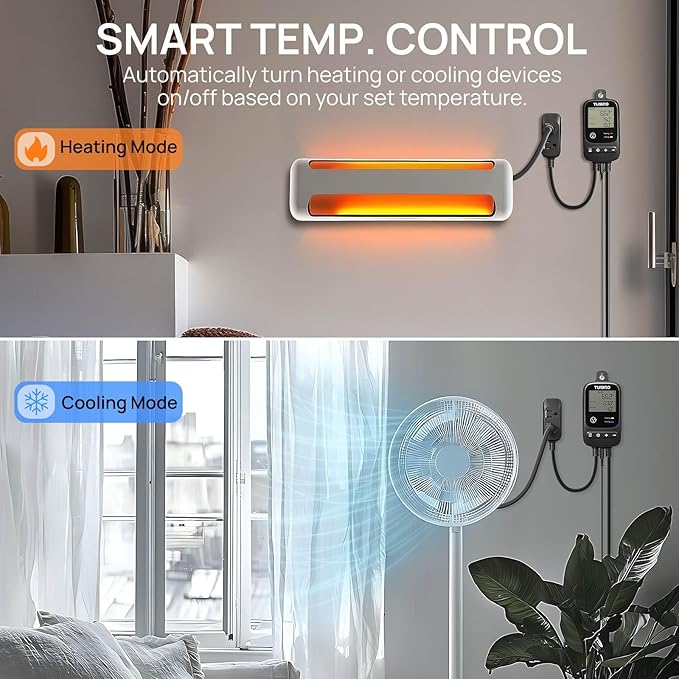 TURBRO Smart Temperature Controller Heating Cooling, WiFi-Enabled Thermostat with Timer and Temperature Monitoring for Home Brewing, Seedling, Greenhouse, and Reptile Terrarium, TC01 - Image 2