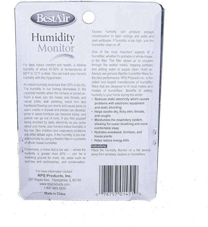 BestAir HG050-PDQ-4 Hygrometer, Humidistat Humidity Monitor, Single Pack - Image 2