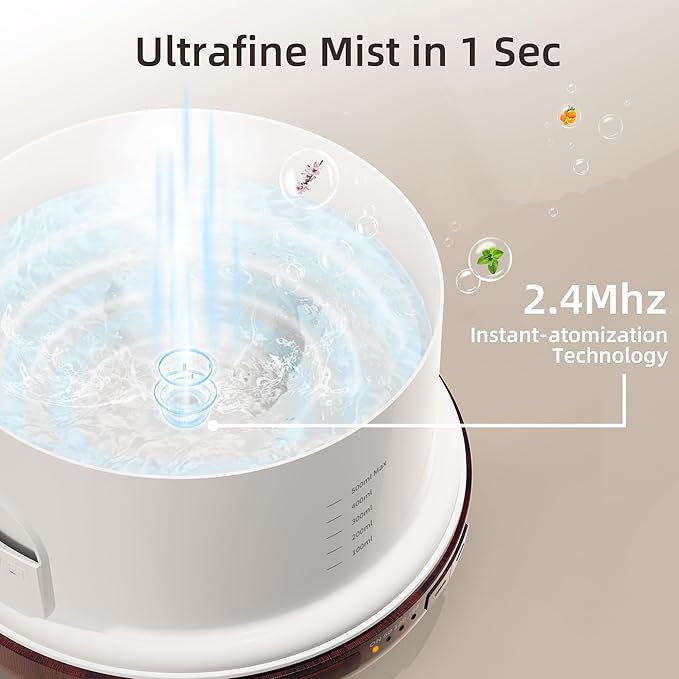 ASAKUKI Essential Oil Diffuser for Home, 500ml Aromatherapy Fragrant Oil Humidifier Vaporizer, 7-Color Light and Auto-Off Safety Switch (Reddish-Brown) - Image 3