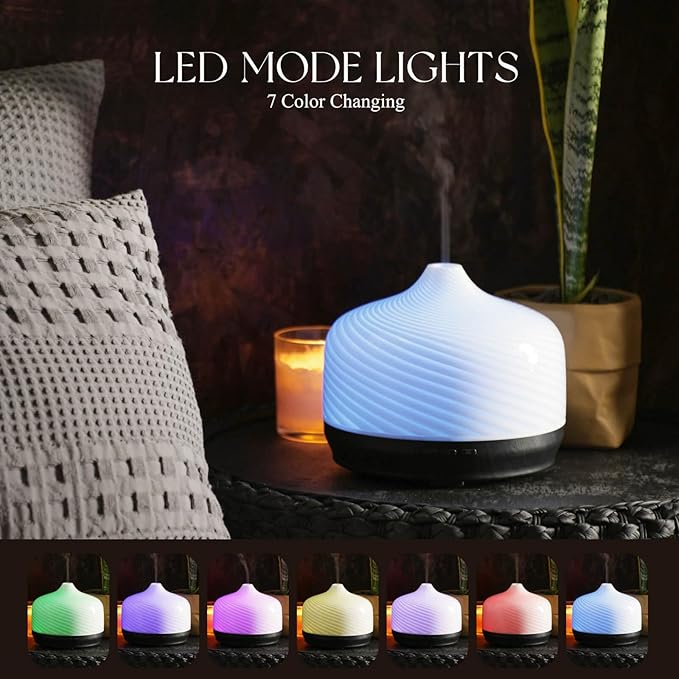 Porseme 500ml Glass Essential Oil Diffuser Aromatherapy Ultrasonic Cool Mist Humidifier 15-21 Running Hours Waterless Auto-Off Air Diffusers for Sleeping Yoga Office Working Spa and Rest (Pure White) - Image 2
