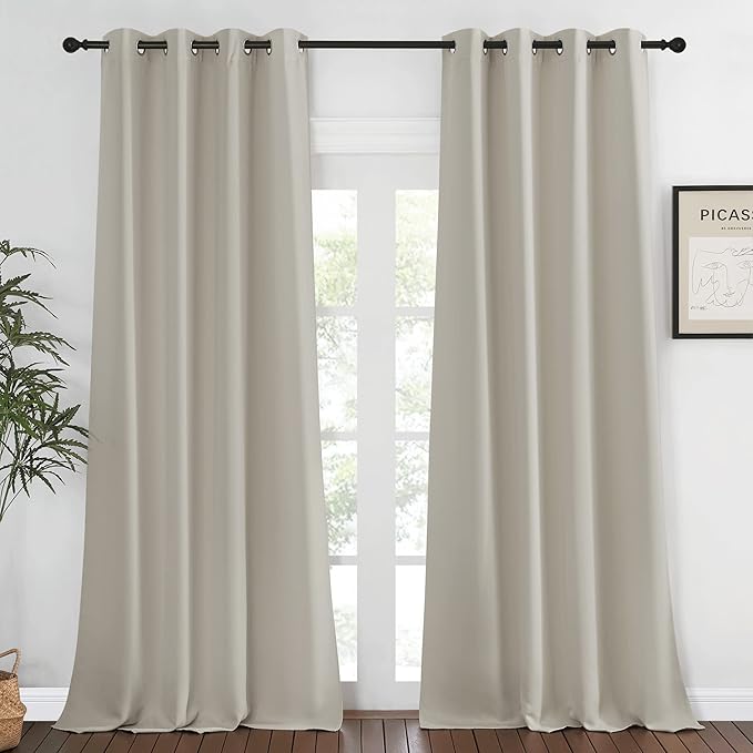 NICETOWN Blackout Natural Curtain for Living Room - Grommet Thermal Insulated Solid Room Darkening Thermal Curtain Drape Sound Reducing for Bedroom (1 Panel, W52 x L120) by NICETOWN
