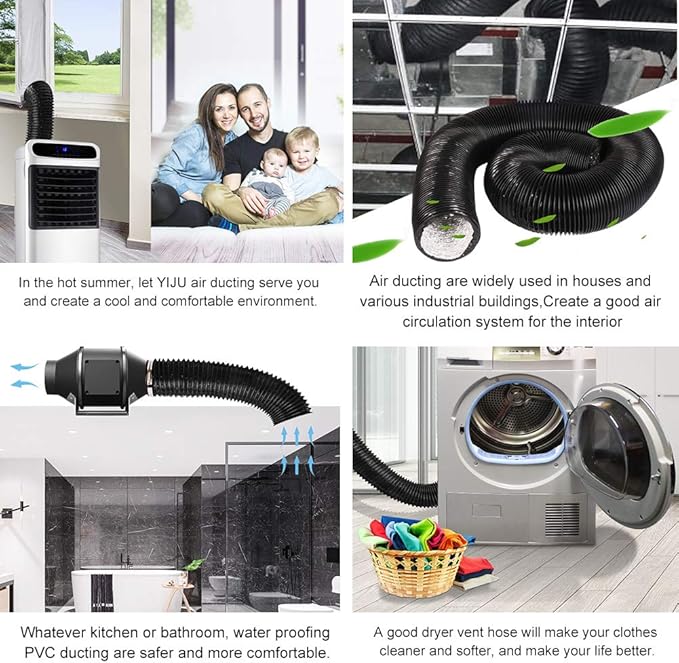 4Inch 10FT Long Flexible Aluminum Air Ducting, Heavy-Duty Black 4 Layer Dryer Vent Hose, Dryer Duct for HVAC Ventilation,Duct Fan Systems, 2 Stainless Steel Clamps Include - Image 7