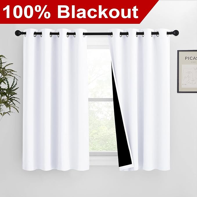 NICETOWN Pure White 100% Blackout Lined Curtains, 2 Thick Layers Completely Blackout Window Treatment Panels Thermal Insulated Drapes for Kitchen (1 Pair, 46" Width x 54" Length Each Panel) - Image 2