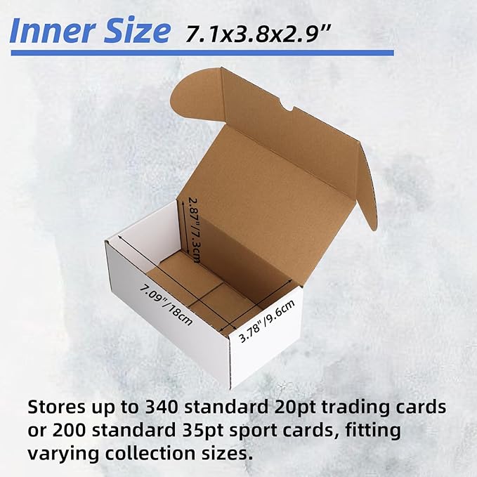 EXYGLO Trading Card Storage Box 25 Pack 340 Count 20pt, 7.1x3.8x2.9 Inch White Cardboard Card Boxes for TCG/MTG/Sport Cards, Fit 3.6x2.6 Sleeves Shipping or Storing, 8500 Max Capacity in Total - Image 3