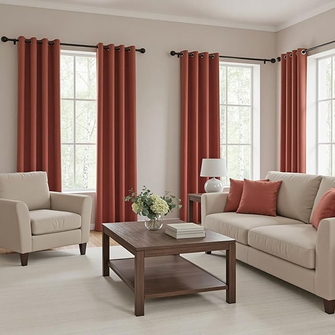 MYSKY HOME Brick Red Blackout Curtains 90 Inch Long for Living Room & Bedroom, Grommet Terracotta Window Curtains, Privacy Protect Curtains & Drapes, Room Darkening, Single Panel, 52 x 90 Inch - Image 3