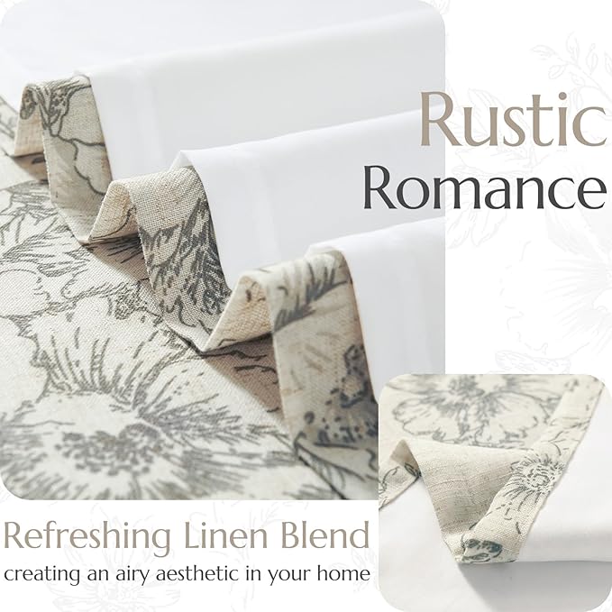 jinchan Lined Linen Blend Curtain Floral Curtains for Living Room 96 Inches Long Grey Peony Flower Printed Curtain Back Tab Farmhouse Patterned Drapes Bedroom Window Curtains Set 2 Panels - Image 3