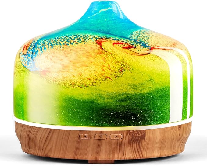 Porseme 500ml Glass Essential Oil Diffuser Aromatherapy Ultrasonic Cool Mist Humidifier 15-21 Running Hours Waterless Auto-Off Air Diffusers for Sleeping Yoga Office Working Spa and Rest (Blue Grass) by Porseme