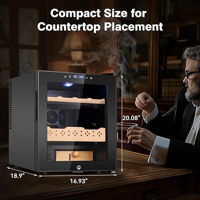 Electric Cooler Cabinet 50L with Temperature and Humidity Control, Spanish Cedar Wood Shelves and Safety Lock (400 Counts Capacity), Gift for Men - Image 2