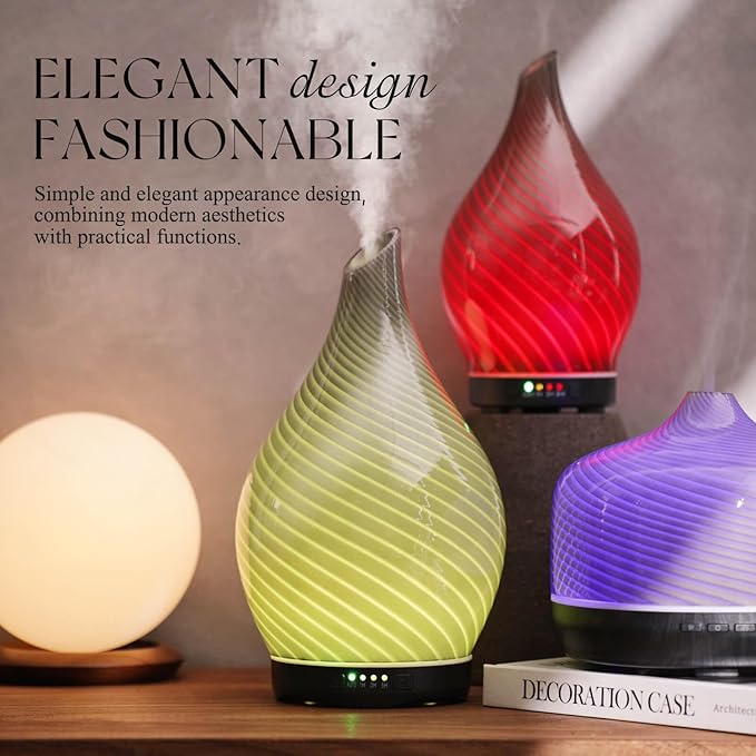 Porseme 280ml Essential Oil Diffuser Glass Color Changing Aroma Air Diffusers Aromatherapy Ultrasonic Cool Mist Humidifier 7 Running Hours Waterless Auto-Off for Sleeping, Yoga, Office (Pure Grey) - Image 4