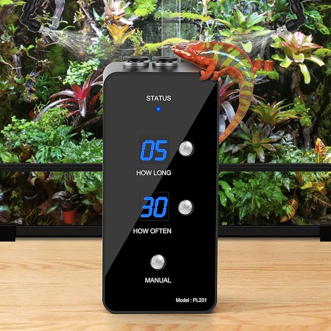 moistenland Reptile Humidifier, Misting System for Terrariums, Automatic with Adjustable Spray Nozzles, Black by Moistenland