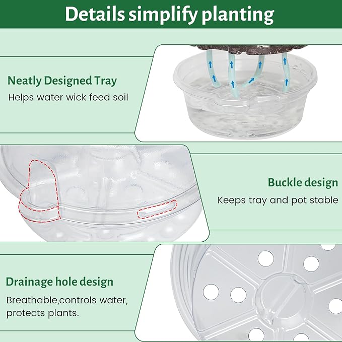 18 Pack 6.5/5/4 Inch Clear Self Watering Plant Pots with Bottom Water Tray & Watering Rope, Transparent Nursery Pots with Drainage for Seedlings, Herbs, and Houseplants - Image 5
