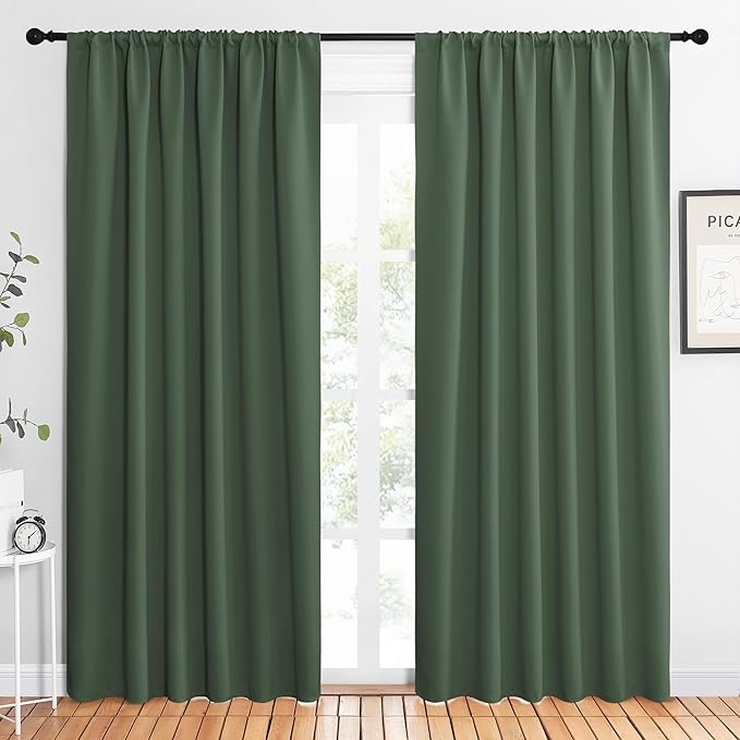 NICETOWN 2 Panels Blackout Curtains, Rod Pocket Thermal Insulated Drapes 84 inches Long, Easy-Care Modern Home Decoration Sunshades for Guest Room, Living Room, Office, 62 x 84 Inch, Dark Mallard by NICETOWN
