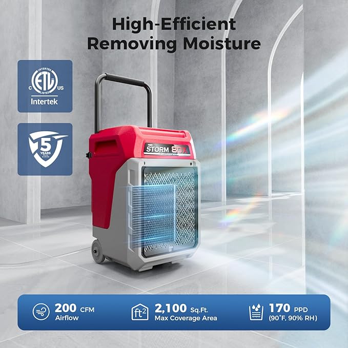ALORAIR 170 PPD Commercial Dehumidifier with Pump & Drain Hose Cover up to 2,100 Sq.Ft Space Industrial Use Portable Handle Dehu with Wheels for Water Damage Restore, Carpet Drying - Image 4
