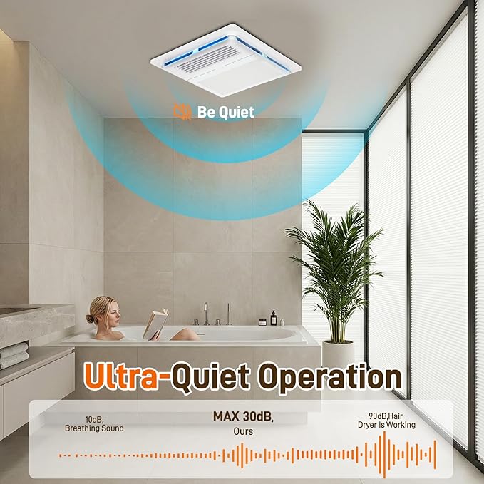 Exhaust Fan with Light and High-Efficiency Heater | Advanced 4-in-1 Bathroom Vent Fan System | 1800W Rapid Heating, 190 CFM Powerful Ventilation, Ultra-Quiet 30dB Operation | Energy-Saving Design - Image 6