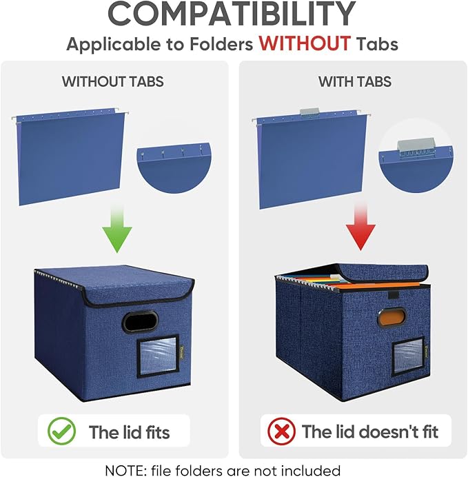 BALEINE File Organizer Box with Lid, Collapsible File Folder Organizer with Plastic Slide, Hanging File Folder Box for Office Document Storage (2 Pack, Blue) - Image 5