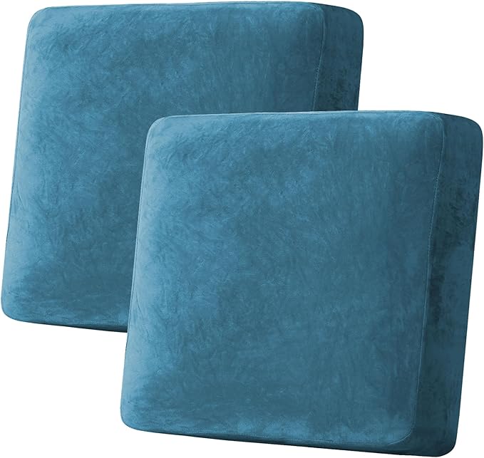 H.VERSAILTEX Velvet Stretch Couch Cushion Cover Plush Cushion Slipcover for Chair Loveseat Sofa Cushion Furniture Protector Seat Cushion Sofa Cover (2 Piece Large Sofa Cushion Covers, Peacock Blue) by HVERSAILTEX