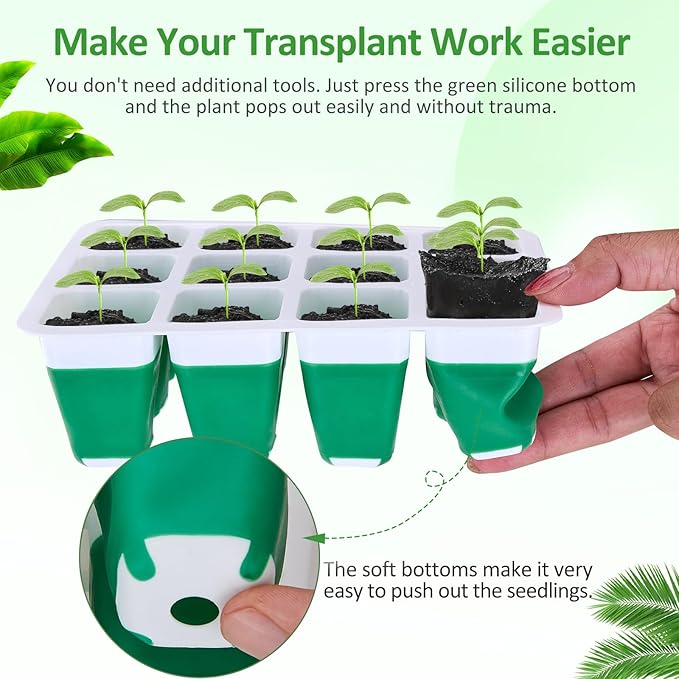 5 Packs Seed Starter Tray with Grow Light, Reusable Pop-Out Seed Starter Kit, 60 Cells With Humidity Domes, Indoor Gardening Plant Germination Trays for Seeds - Image 2