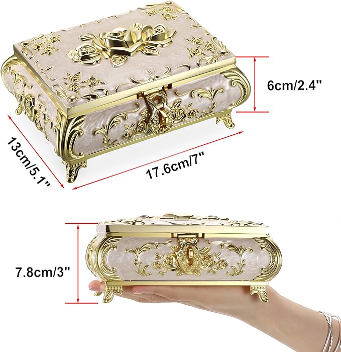 Hipiwe Jewelry Storage Chest Rectangular Keepsake Storage Box Trinket Decorative Box for Rings Earrings Holder Gift for Women, Large - Image 3