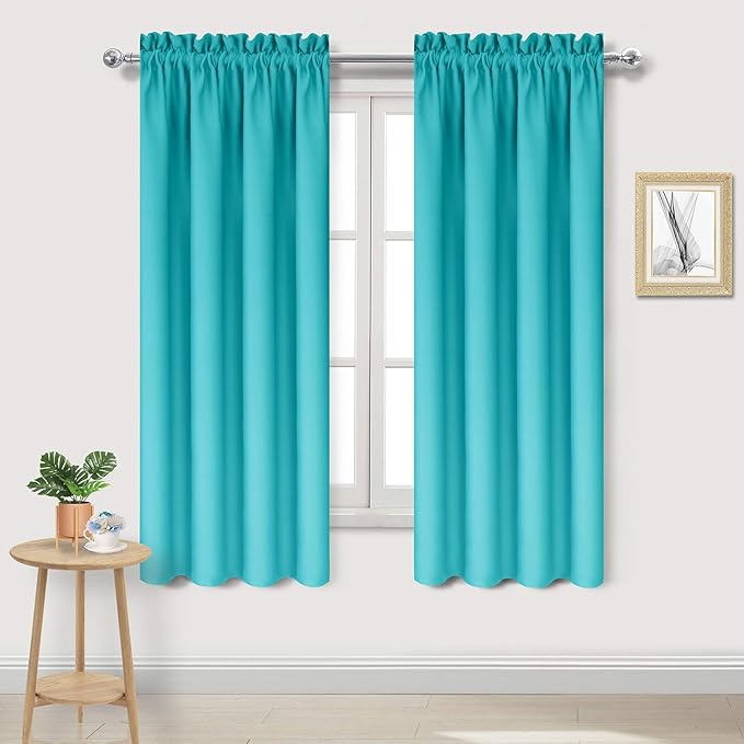 DWCN Blackout Curtains – Thermal Insulated, Energy Saving & Noise Reducing Bedroom and Living Room Curtains, Turquoise, W 42x L 63 Inch, Set of 2 Rod Pocket Curtain Panels by DWCN