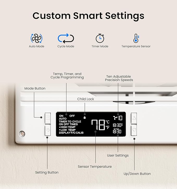 8" Room to Room Ventilation Fan with Remote, Quiet Reversible Through the Wall Air Transfer Fan, 10-Speed Smart Exhaust Vent, Temperature Control, ETL Certified for Bedroom, Kitchen, Laundry - Image 6