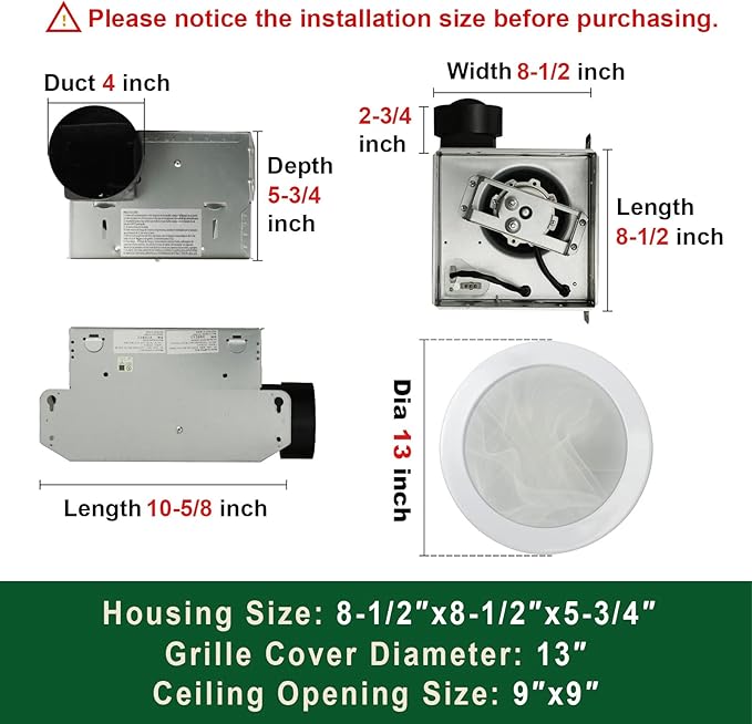 Akicon Ultra Quiet Bathroom Exhaust Fan with LED Light 80CFM 2.0 Sones Round Bathroom Ventilation Fan with Frosted Glass Cover Satin White Finish (Satin White) - Image 6