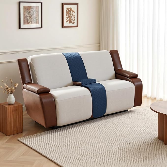 Arfntevss Recliner Sectional Couch Covers for Reclining Sectional L Shape Sofa Cover Non Slip Washable Recliner L Shaped Slipcover Middle Console Protector (1 Console Cover, Dark Blue) - Image 6