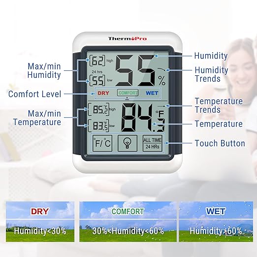 ThermoPro TP55 Digital Indoor Hygrometer Thermometer, 4-Inch Temperature/Humidity Monitor with Touchscreen and Backlit, Indoor Room Thermometer/Humidity Meter for House Home Greenhouse - Image 7