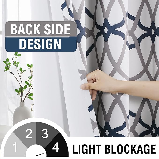 H.VERSAILTEX Blackout Curtains Printed Design for Bedroom 84 Inch Length 2 Panels Set Thermal Insulated Curtains Living Room Geometric Modern Grommet Window Drapes - Dark Denim and Grey - Image 3