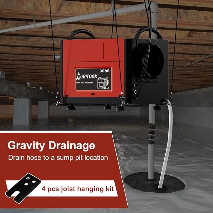 110 Pints Commercial Dehumidifier with Drain Hose, Crawl Space Dehumidifier for Water Damage Restoration, Flood Repair, Crawlspace and Basement, Red - Image 3