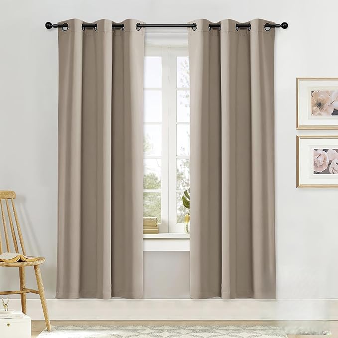 NICETOWN Blackout Curtain Blind for Bedroom, Single Panel, W34 x L72 inches, Taupe, Thermal Insulated Grommet Blackout Room Darkening Drape/Drapery by NICETOWN