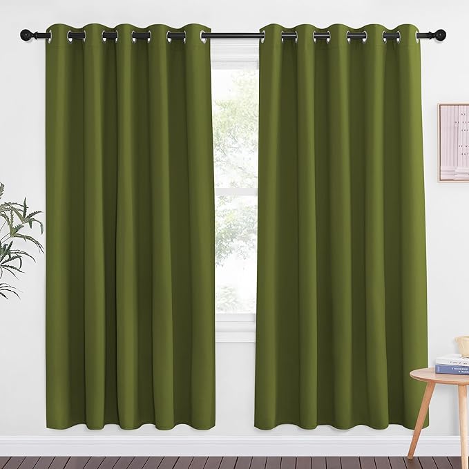 NICETOWN Olive Green Blackout Curtains for Bedroom 72 Inches Long, Thermal Insulated Room Darkening Grommet Window Curtains for Living Room Nursery, 66 inch x 72 inche, 1 Panel by NICETOWN