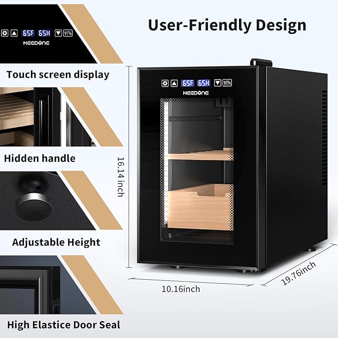 NEEDONE Cigar Humidor 16L Pro 1S, Smart Humidity & Temp Quiet Control System 2.0, Thermostatic Electric Cabinet for 100 Counts with Digital Hygrometer, Spanish Cedar Wood, Gifts for Men - Image 8