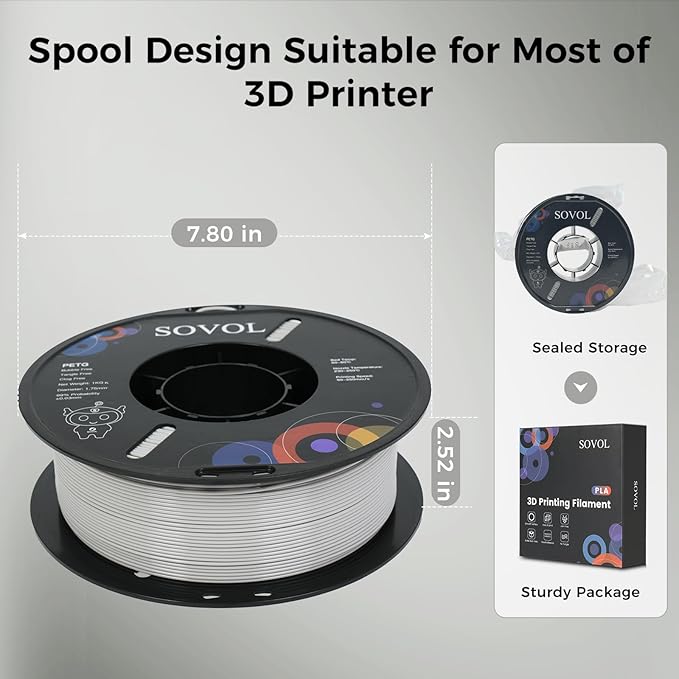 Sovol 3D Printer PETG Filament 1.75mm 1KG (2.2lbs), High Precision, Strong Toughness, Wiring Tightness, Dimensional Accuracy +/- 0.03 mm, 3D Printing PETG Filaments, Gray - Image 8