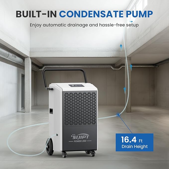 Commercial Dehumidifier with Pump, 260 Pints Industrial Dehumidifier for Basements, Industrial or Commercial Spaces, and Flood Restoration up to 8,500 Sq Ft with Auto Defrost - Image 3