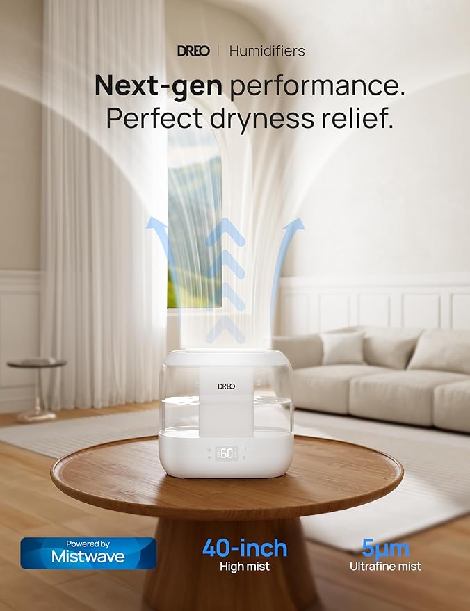 Dreo Smart Humidifiers for Bedroom, Top Fill 4L Supersized Humidifier Large Room with 28 dB, 36H Runtime, Touch/APP/Voice Control, Nightlight, Cool Mist Humidifiers for Baby, Plants, Indoor, White - Image 4