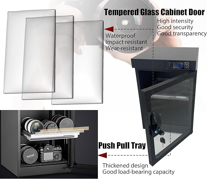 Modern 30L Camera Storage Box, Electronic Dry Cabinet, Digital Control Dehumidify, 2-Tier Camera Storage, Temperature Humidity LED Display - Image 5