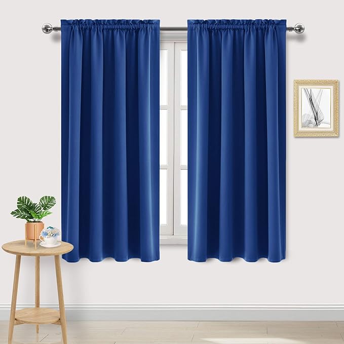 DWCN Blackout Curtains Room Darkening Thermal Insulated Bedroom Curtains Window Curtain Panels, 52 x 63 inches Long, Set of 2 Classic Blue Rod Pocket Drapes by DWCN