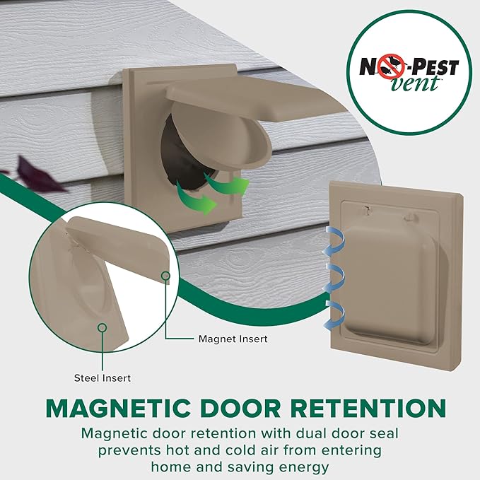 NO-PEST VENT, Exclusive Dual Door Dryer Vent Cover Outdoor 4 inch with Collar, Made in USA w Highest UV Resistant Plastic in any Outdoor Vent Cover (Wood Stock Brown, 4" Plastic WIth Collar) - Image 2