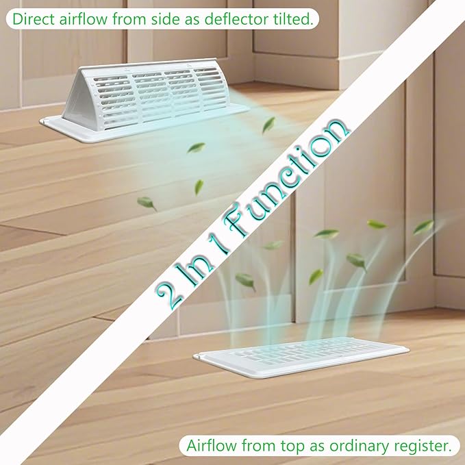 2-in-1 Vent Deflector for Home Floor, Strong Plastic, 4"x10“ Register Type of Deflector, POP up Damper Vent Directional Cover, Floor Air Vent Deflector Under Curtain, Couch or Bed (White, 4Pack) - Image 3