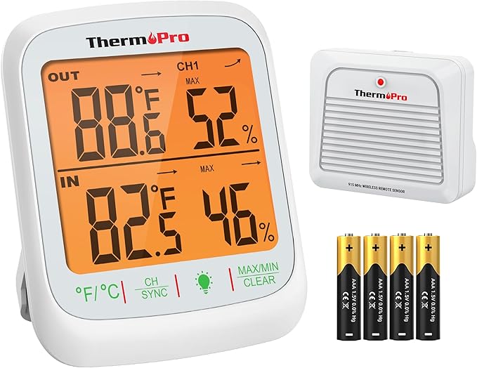 ThermoPro TP260B Indoor Outdoor Thermometer Wireless 1000ft/300m Range, Pro Accuracy Digital Hygrometer Humidity Meter with Remote Temperature Sensor, Inside Outside Thermometer for Home Patio Room by ThermoPro