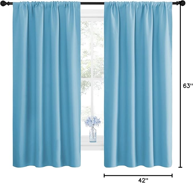 NICETOWN Kitchen Blackout Curtains Panels - Window Treatment Thermal Insulated Room Darkening Rod Pocket Drapes for Bedroom (Teal Blue, Set of 2, 42 by 63 inches Long) - Image 10