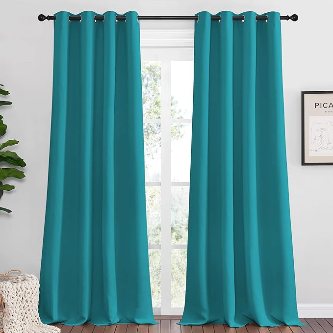 NICETOWN Room Darkening Curtains 108 inch Length 2 Panels, Peacock Teal, 2 Pieces, W55, Thermal Insulated Grommet Blackout Curtains for Modern Casual Elegant Bedroom Kids Room Theme Decoration by NICETOWN