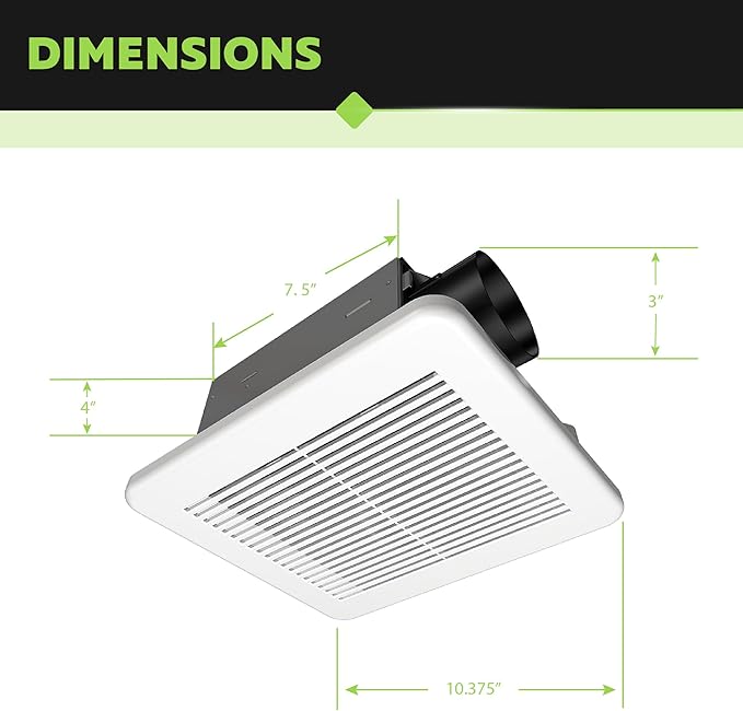 Homewerks 7114-02-HW DC Bathroom Fan 50-CFM 1.0 Sone White Ventilation Fan, Energy Star-Qualified with 3-inch Duct for 2x4 Construction - Image 4