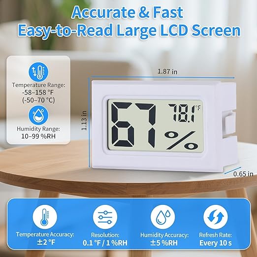 8-Pack Mini Digital Hygrometer Thermometer, Front-View Frame Adhesive for Mason Jar & Reptile Tank, Indoor Humidity Meter Gauge for Greenhouse, Garden, Cellar & Curing, 12-Month Battery - Image 2