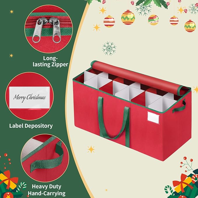 Nutcracker and Figurine Collectibles Storage Box， Large Ornament Storage Organizer Stores Up to 12 Holiday Figurines-Carolers, Santa Figure, or Nut Cracker Ornaments (Red/15 Inches) - Image 3