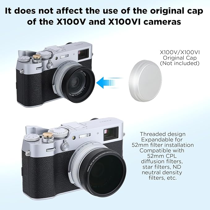 Haoge LUV-X54B Metal Lens Hood with MC UV Protection Multicoated Ultraviolet Lens Filter for Fujifilm X100VI Fuji X100V Camera Black - Image 8