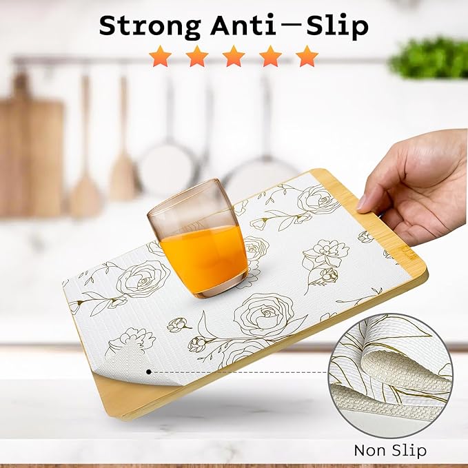 Shelf and Drawer Liner for Kitchen Cabinets Non-Adhesive, Strong Grip Non-Slip Thickened Drawer Liners for Dresser, Cupboard Liner with Knife and Tape Measure, Gold Floral, 12 in x 10 Feet - Image 2