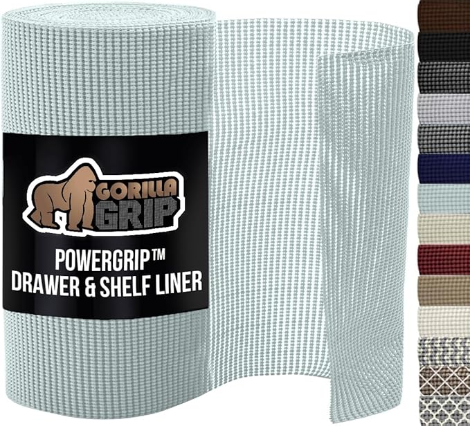 GORILLA GRIP powerGRIP Drawer Shelf and Cabinet Liner, Thick Strong Hold, Non-Adhesive Liners Protect Kitchen Cabinets and Cupboard, Bathroom Drawers, Easy Install, Breathable Mat, 17.5" x20' Spa Blue by GorillaGrip